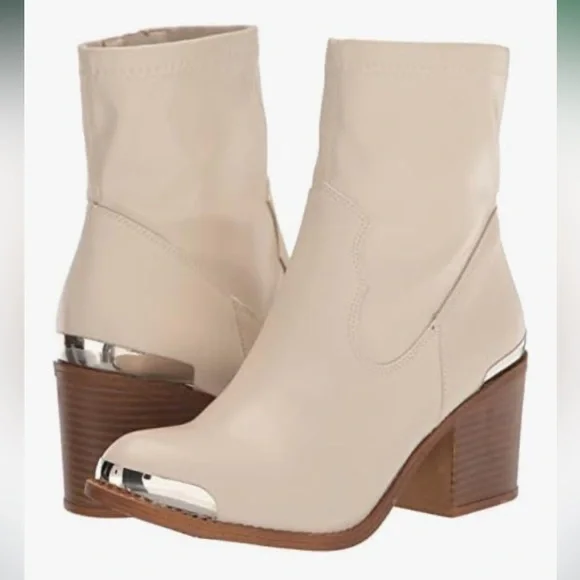 Dirty Laundry Cream Heeled Boots with Gold Accents - Picture 2 of 10